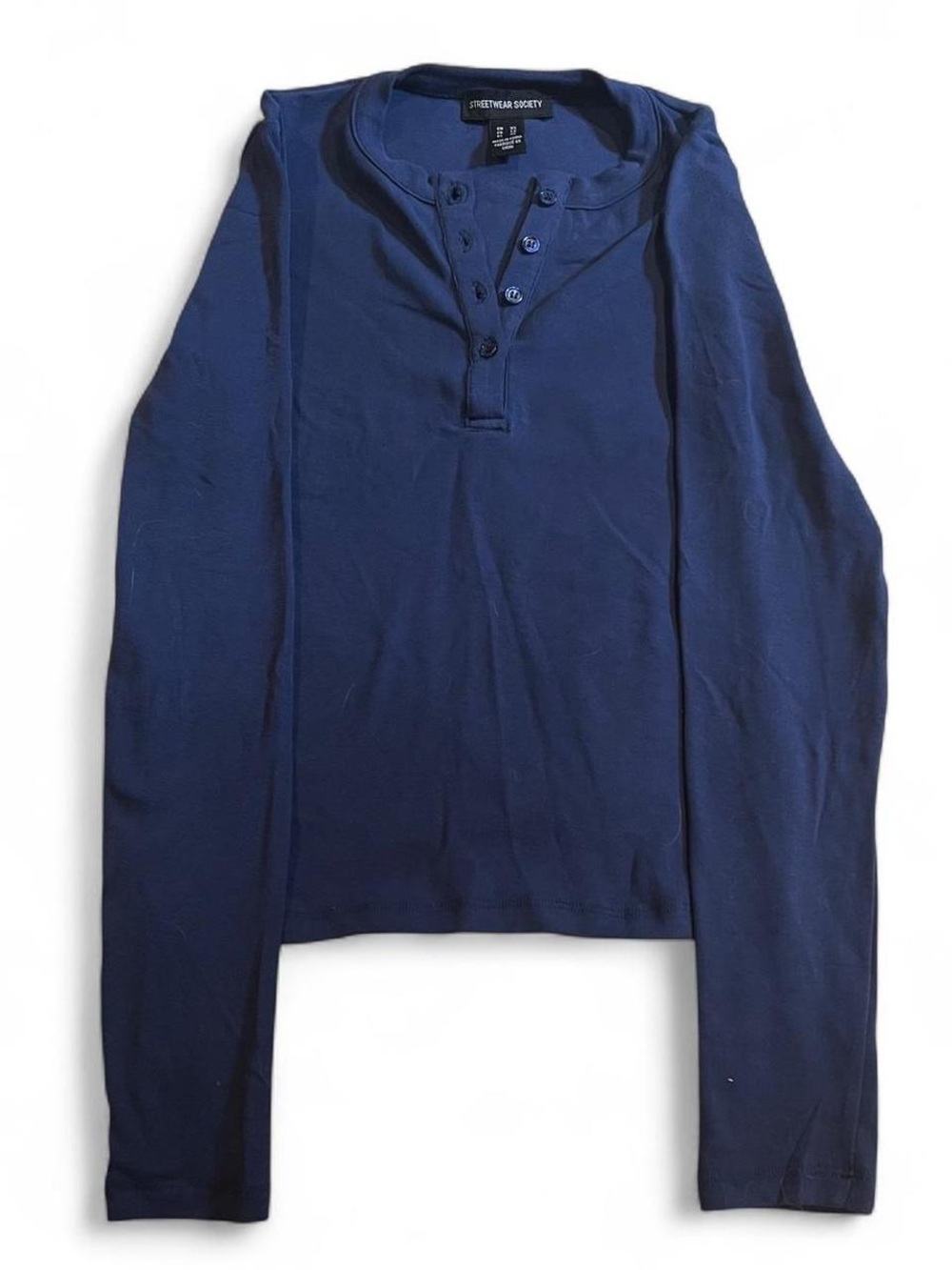 Navy bright blue long sleeve fitted Henley shirt